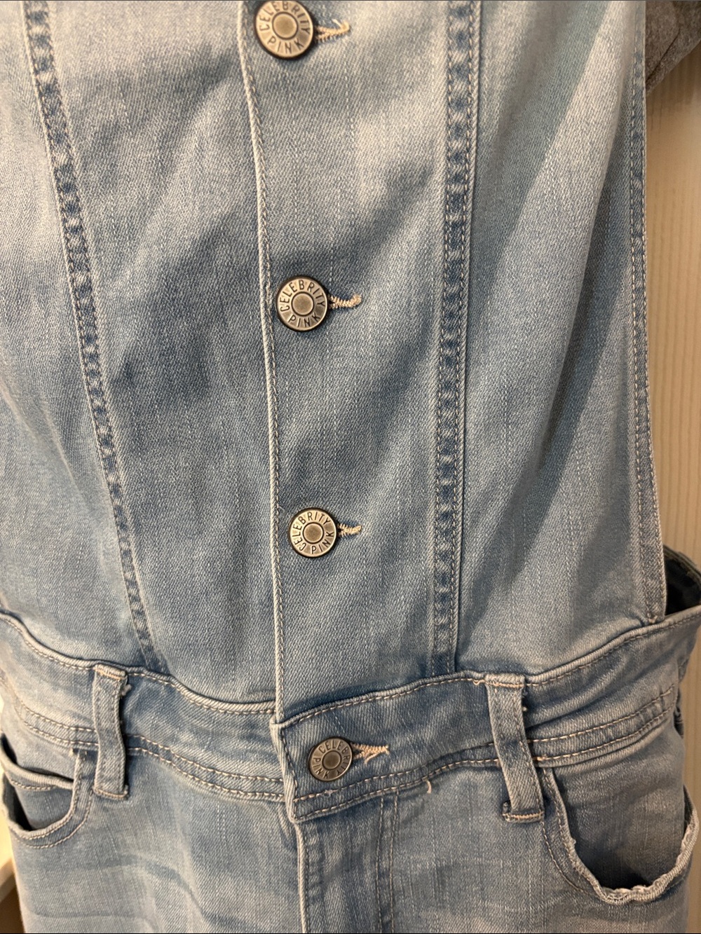 Distressed Denim Button-Front Overalls - Picture 6 of 7